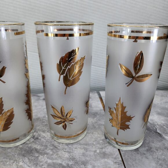 Libbey Golden Foliage 12oz Flat Tumbler set of 4 Autumn Fall Leaves Frosted - Picture 3 of 9